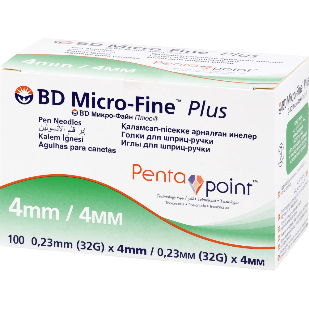 BD Micro-fine+ 4 mm Pen Needles 0.23x4 mm, 1 Pack = 100 Pieces