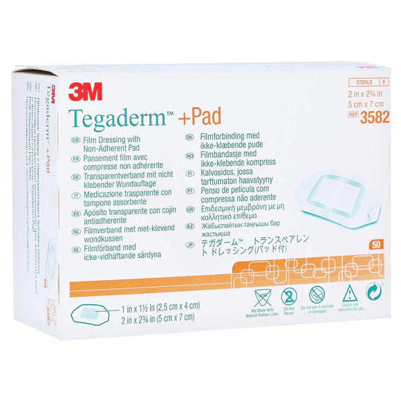 3M Tegaderm Plus Pad Transparent Dressing, Sterile, 5 cm x 7 cm, 50-Pack