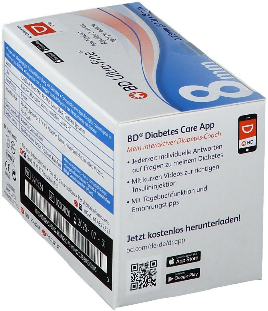 BD Ultra-Fine Pen Needles, 0.25x8mm 31G (320524)