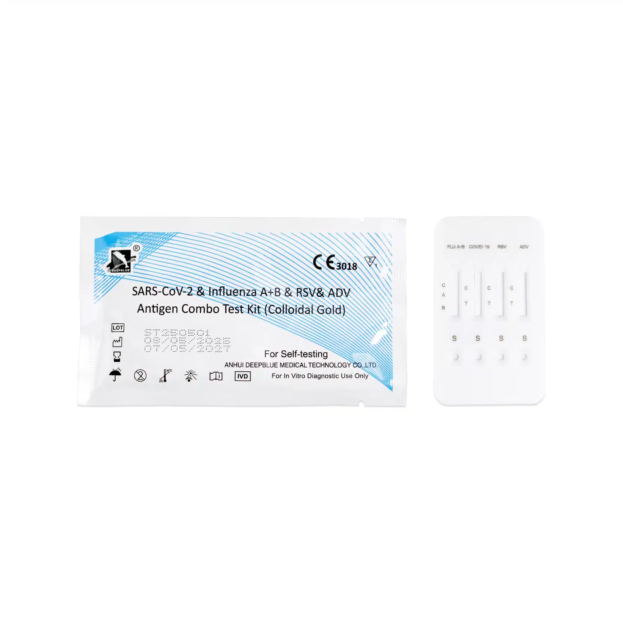 Deepblue 5 w 1 Test kombi: COVID-19, Grypa A+B, RSV i Adenowirus – Antygenowy test do samokontroli