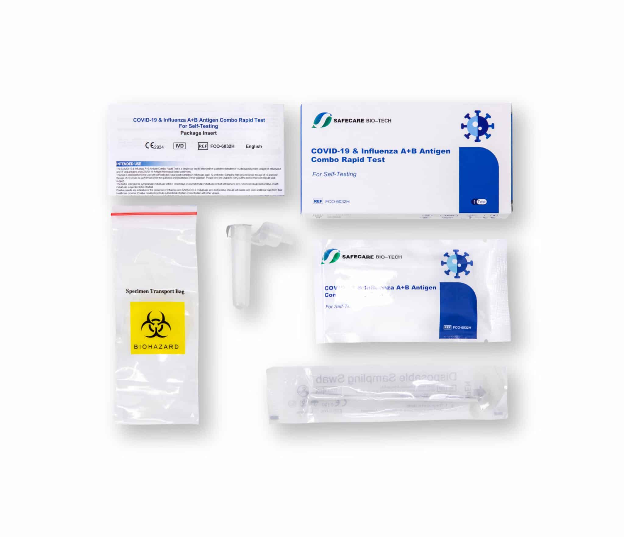 Safecare Corona & Influenza A+B Antigen Combo Rapid Test – Szybki test do samokontroli, wymaz z nosa, CE2934