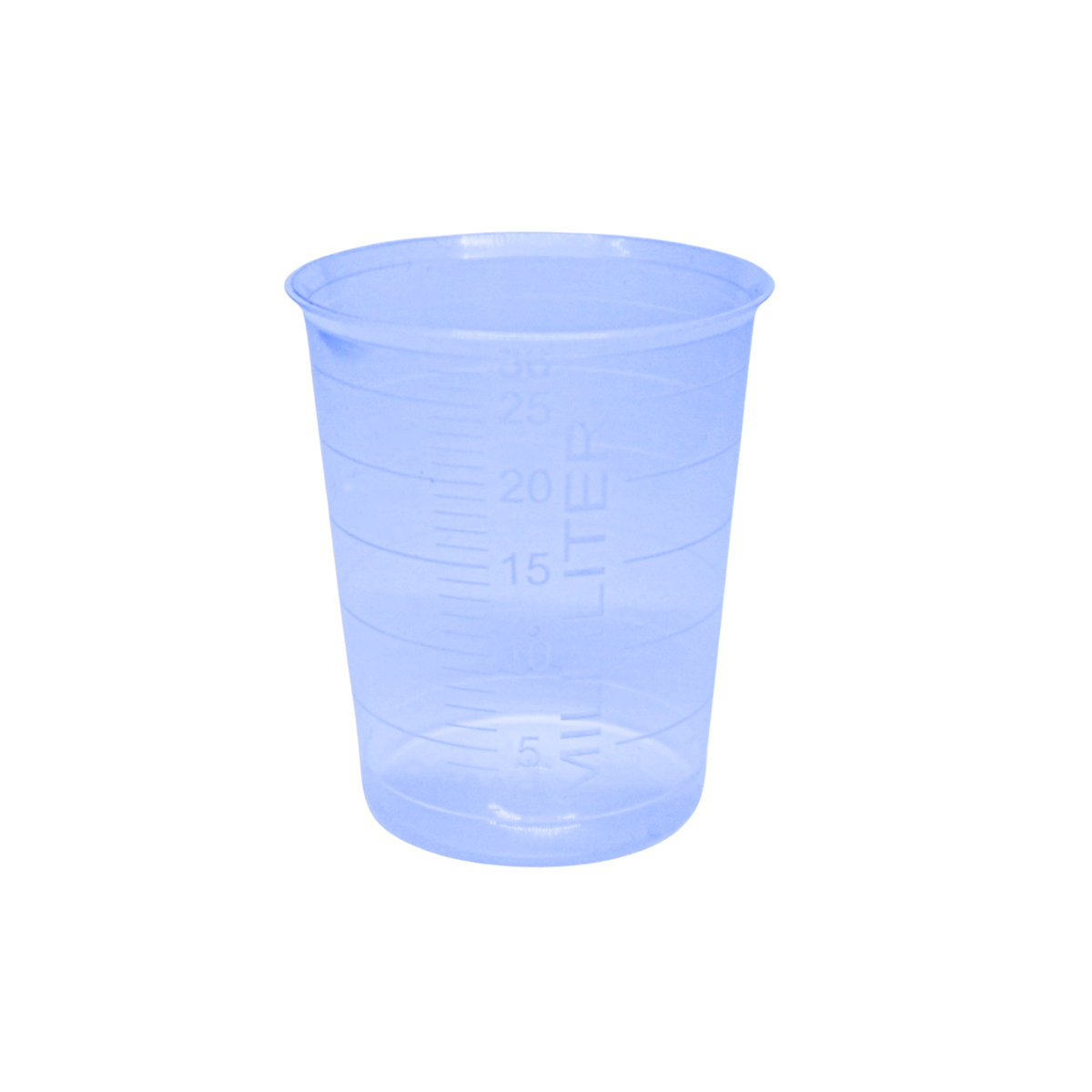 Blue HaseMed graduated medicine cup, 30 ml - detail of one cup from an 80-pack