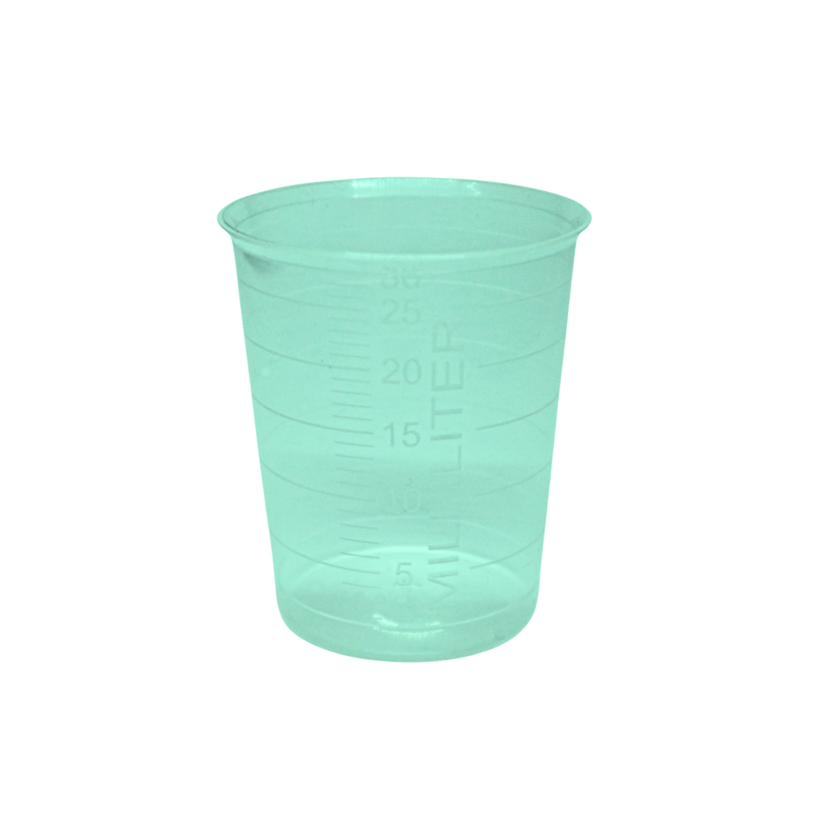 Green HaseMed graduated medicine cup, 30 ml - detail of one cup from an 80-pack