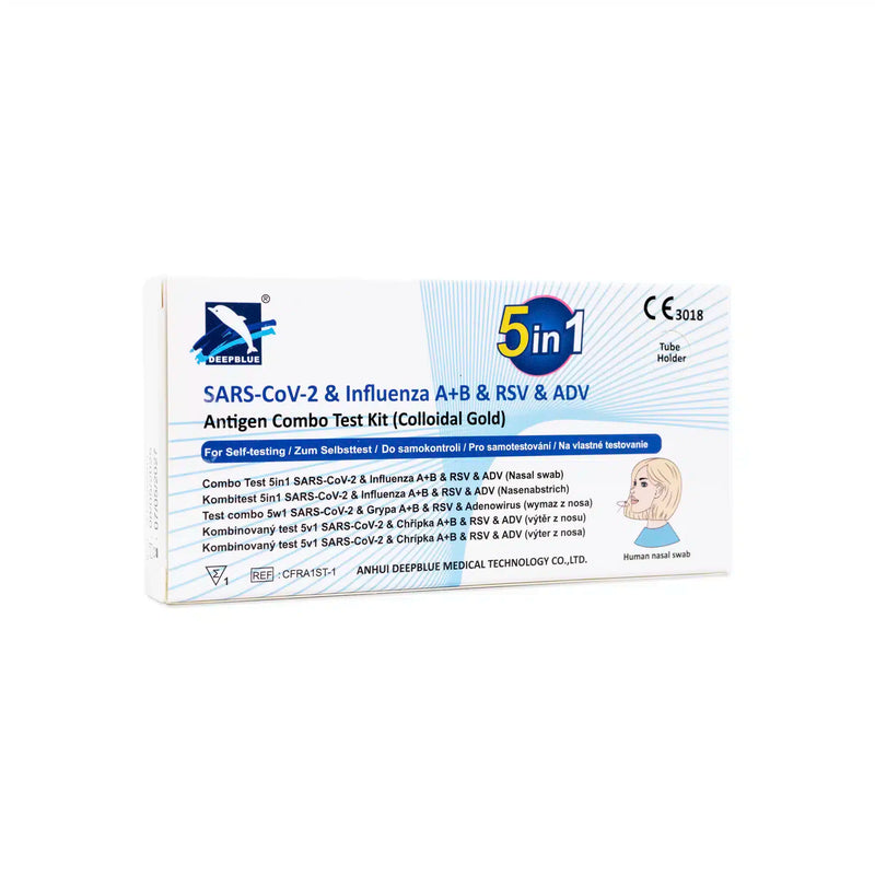 Deepblue 5 w 1 Test kombi: COVID-19, Grypa A+B, RSV i Adenowirus – Antygenowy test do samokontroli