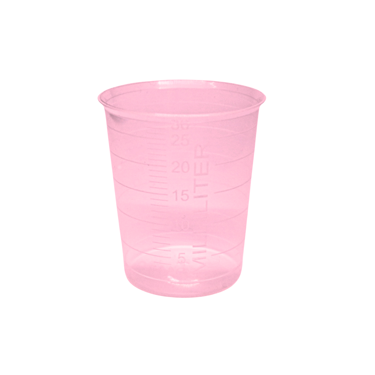 Red HaseMed graduated medicine cup, 30 ml - detail of one cup from an 80-pack