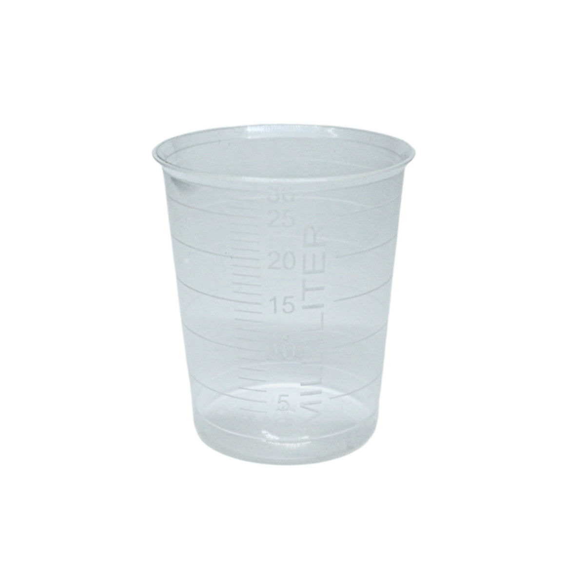 Transparent HaseMed graduated medicine cup, 30 ml - detail of one cup from an 80-pack